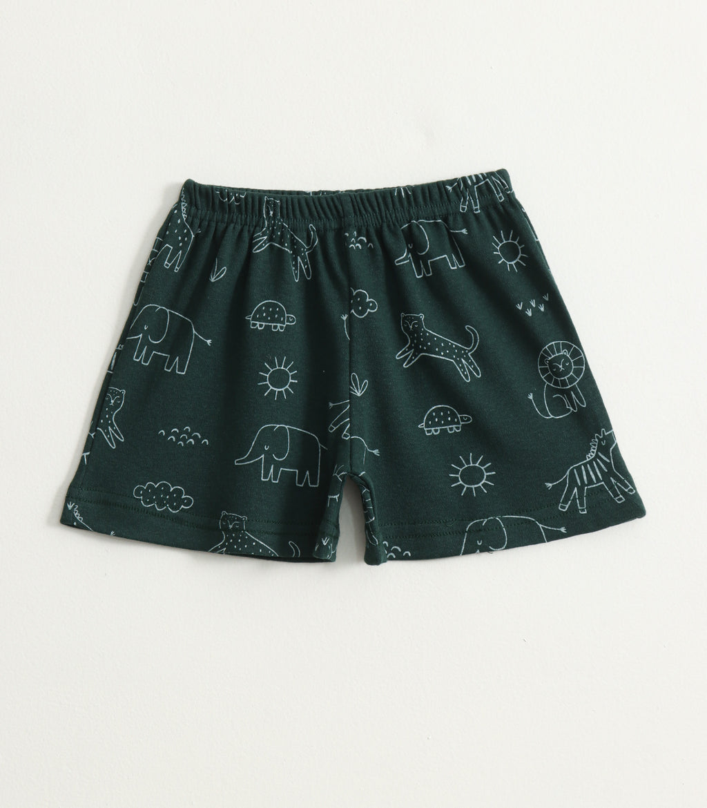 Dark Green Safari Animal Print Kids Lounge Wear Set