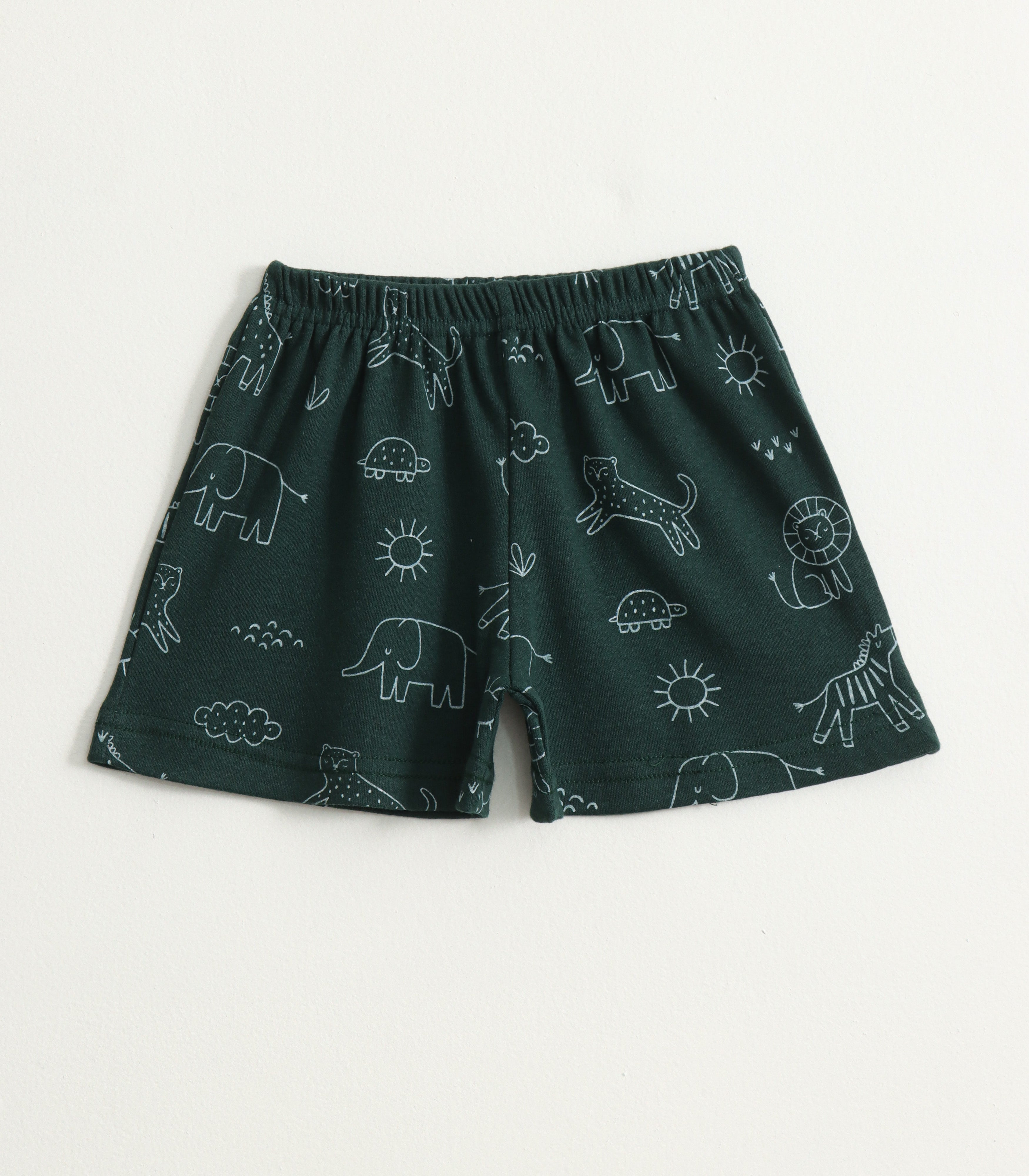 Dark Green Safari Animal Print Kids Lounge Wear Set