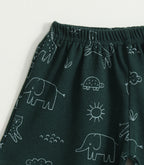 Dark Green Safari Animal Print Kids Lounge Wear Set 