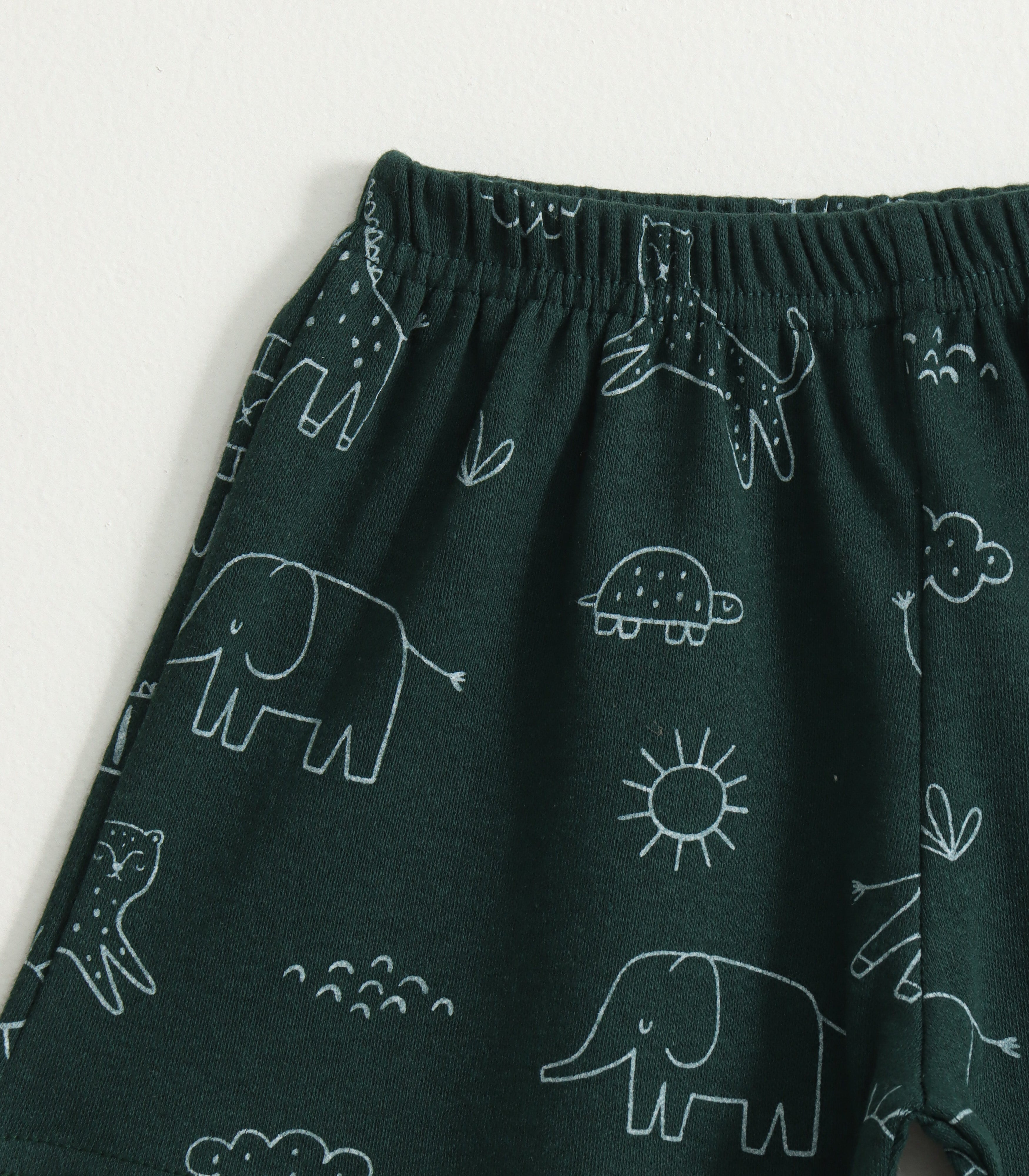 Dark Green Safari Animal Print Kids Lounge Wear Set 