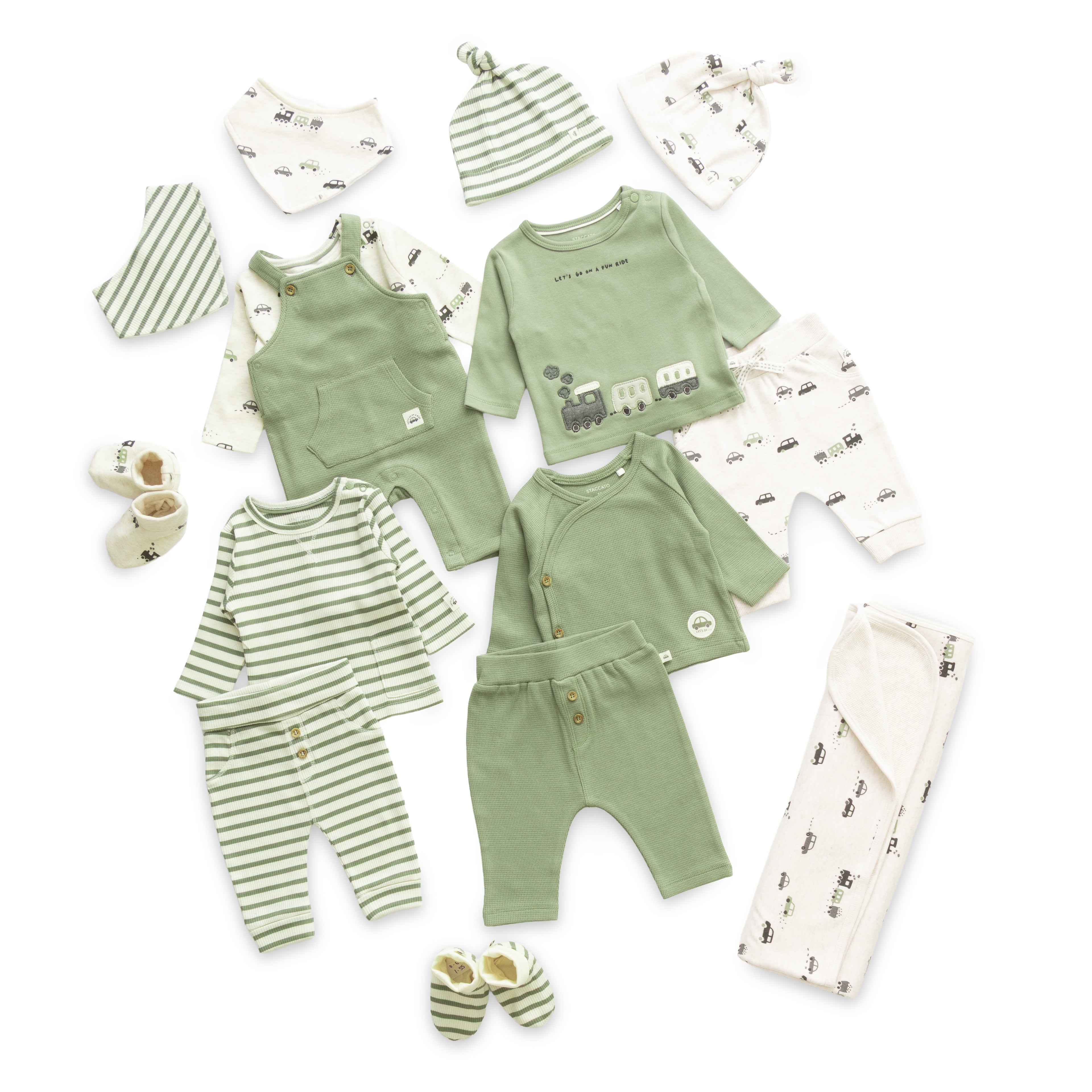 Dazzling Greenish Theme Cars & Trains Designer Baby Layette Pack