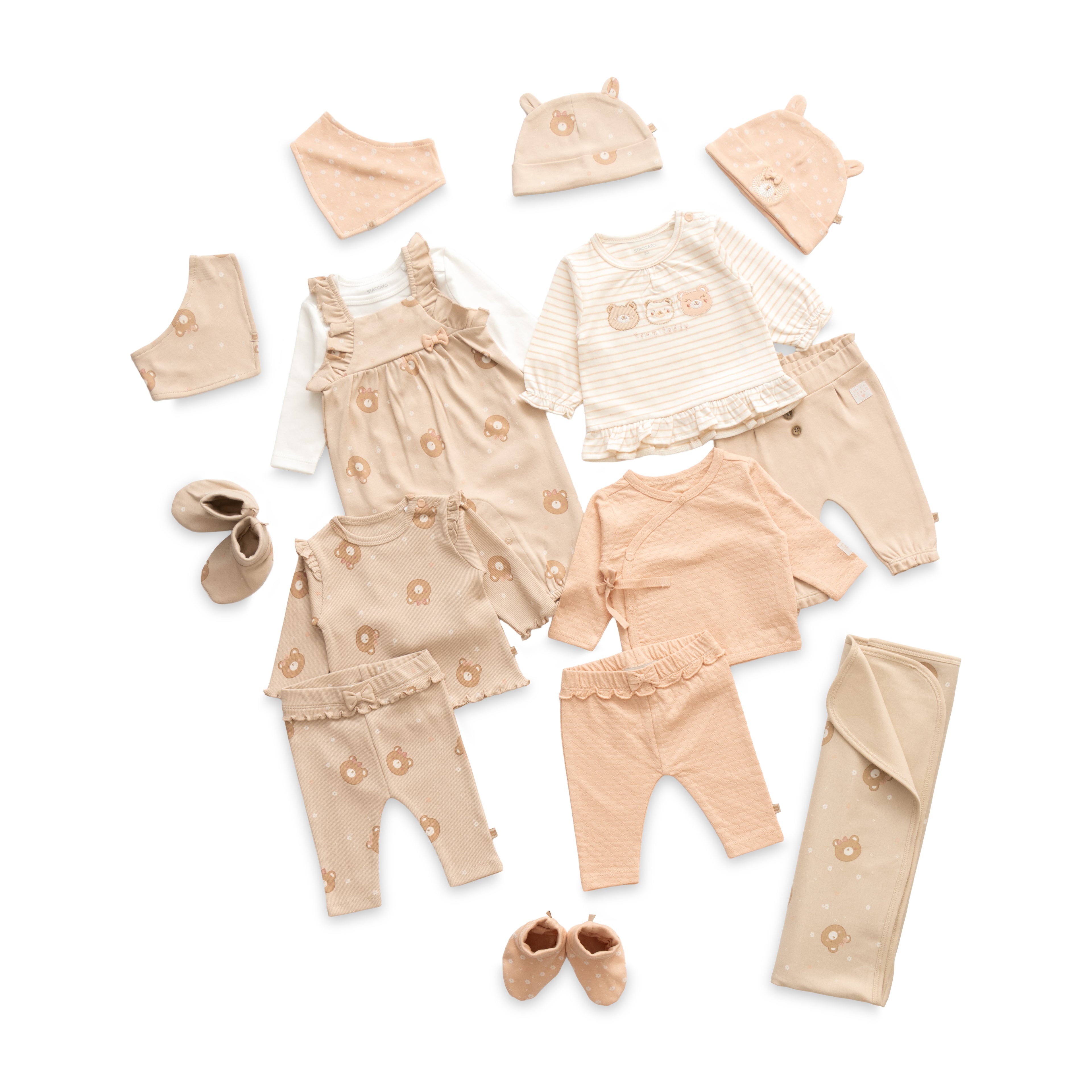 Enchanting Peach & Beige Theme Bear Face Designer Baby Layette Pack