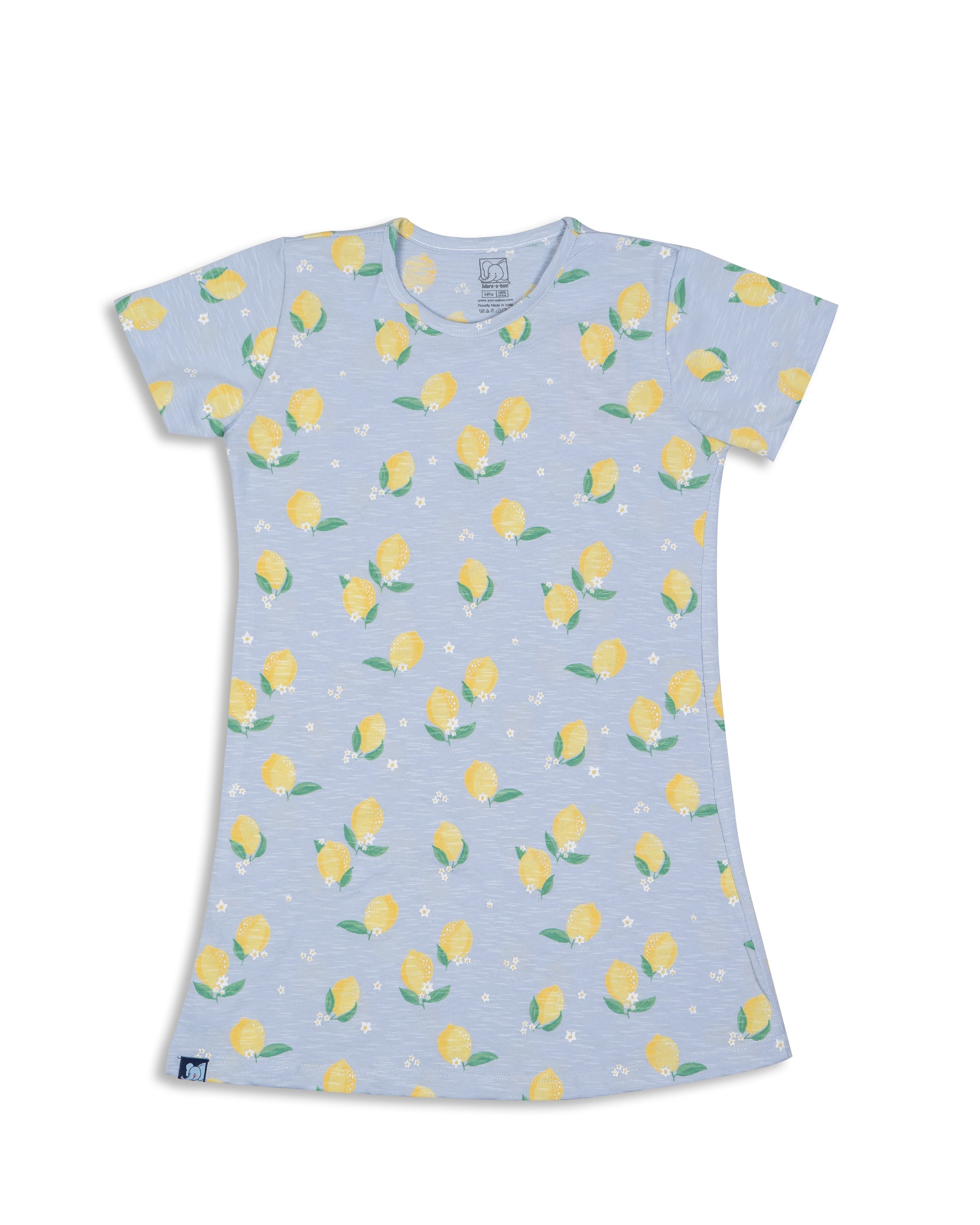 Lemon Printed Lite Blue Girls A-line Dress