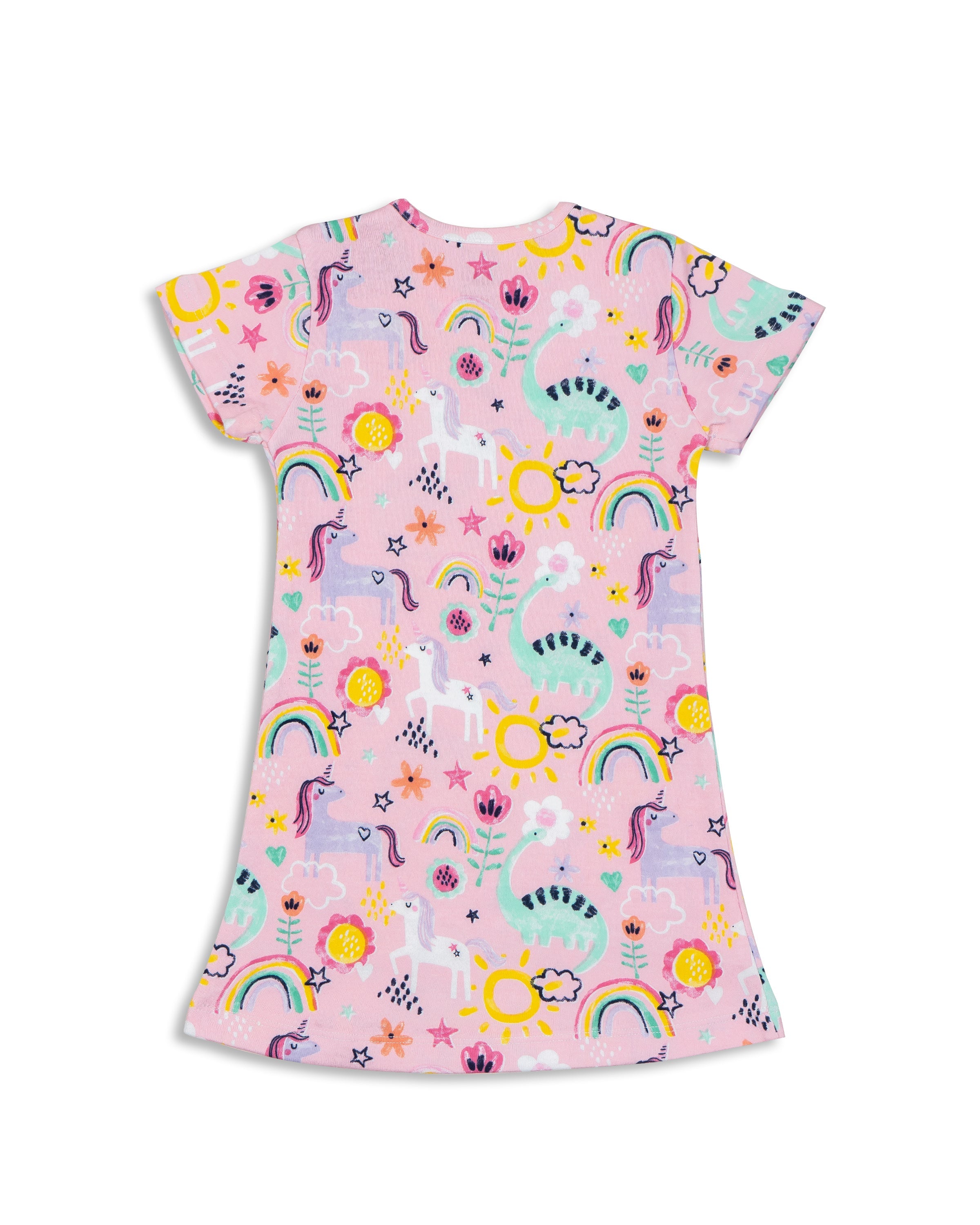 Unicorn printed Pink Girls A-line Dress
