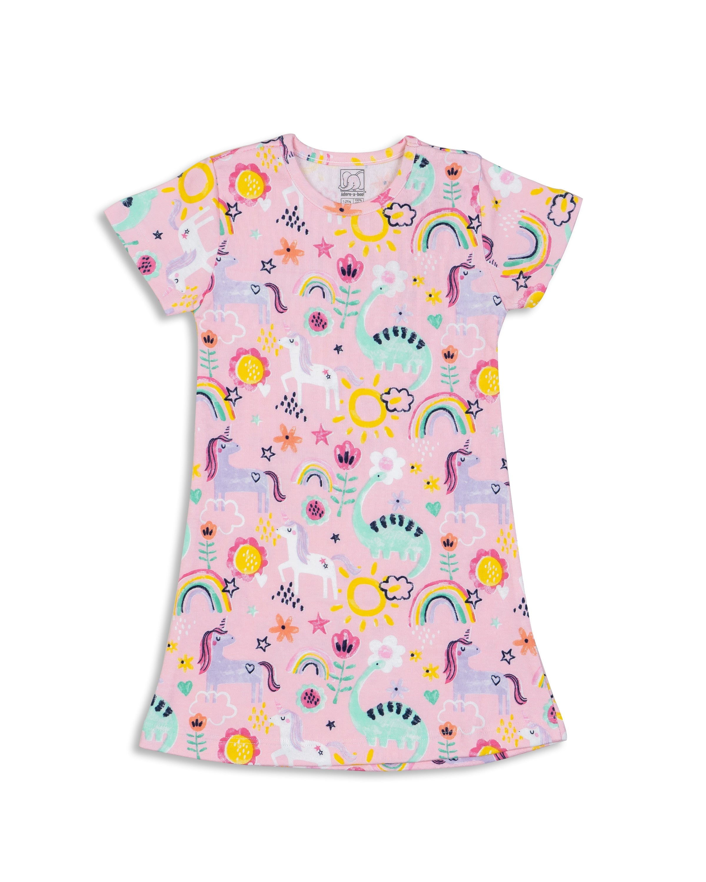 Unicorn printed Pink Girls A-line Dress