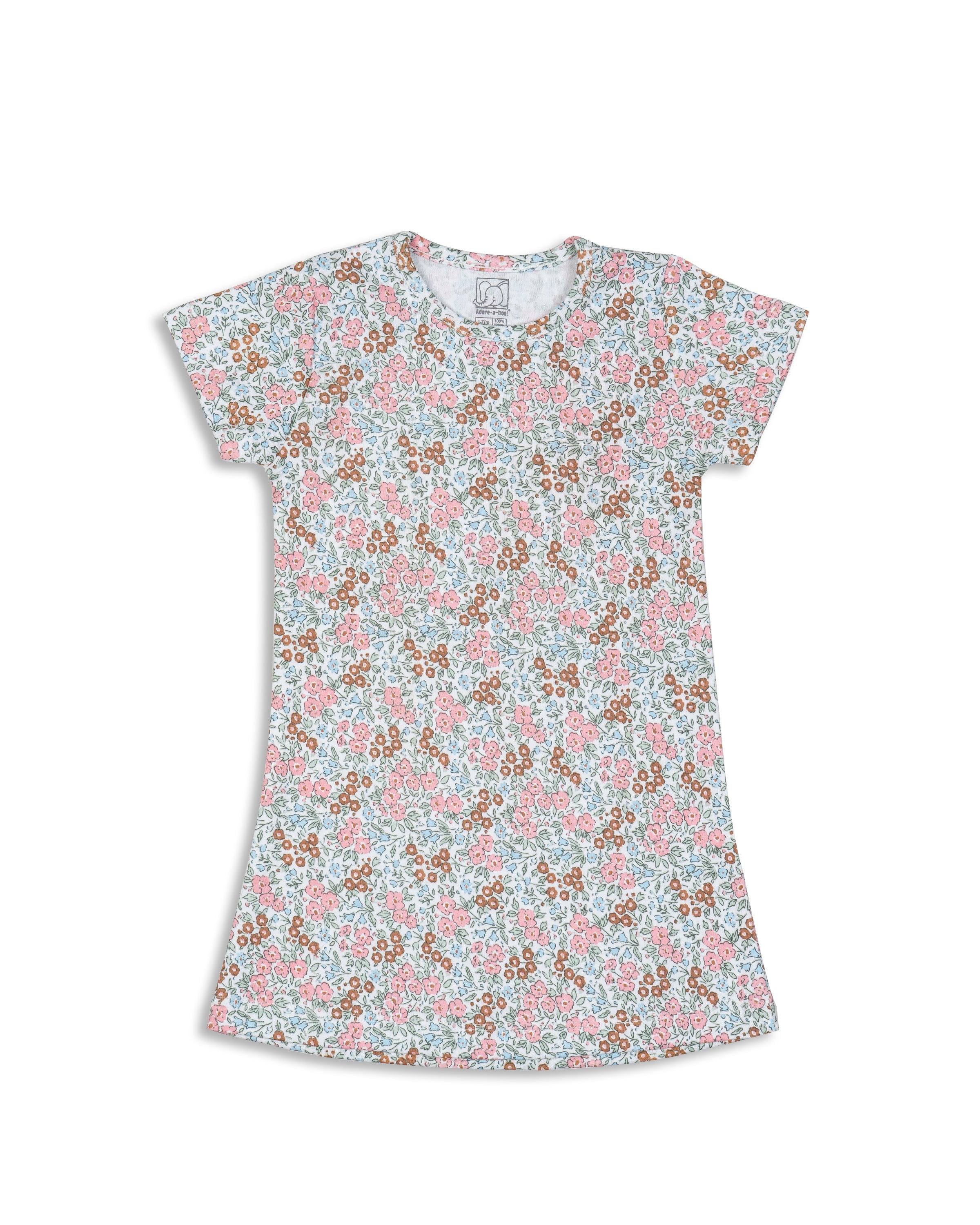 All Over Floral Printed Pink Girls A-line Dress