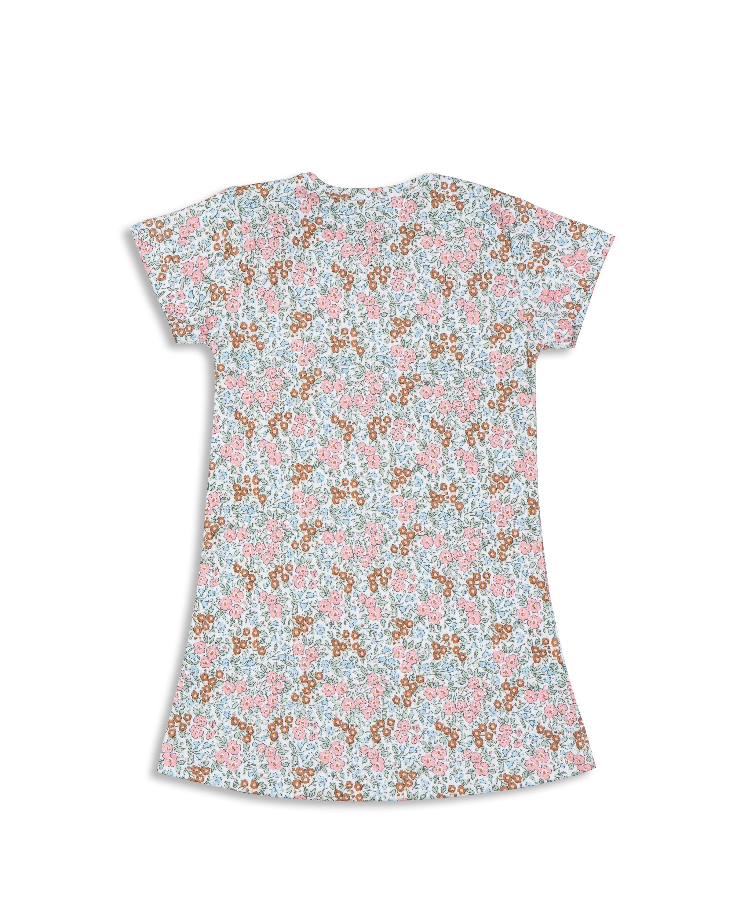 All Over Floral Printed Pink Girls A-line Dress