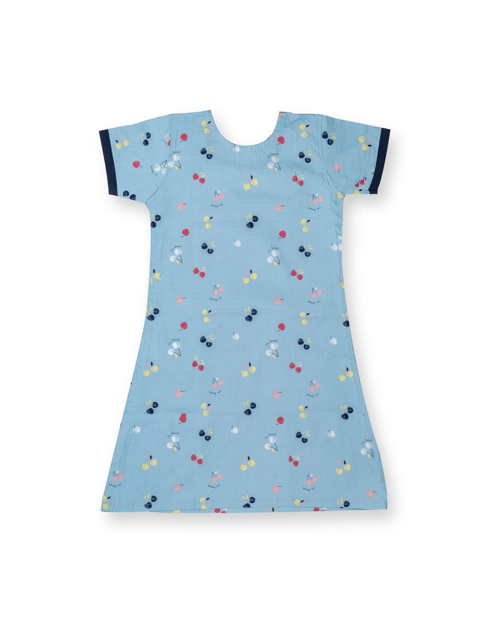Colour Cherry Printed Blue Girls Cotton A-line Dress