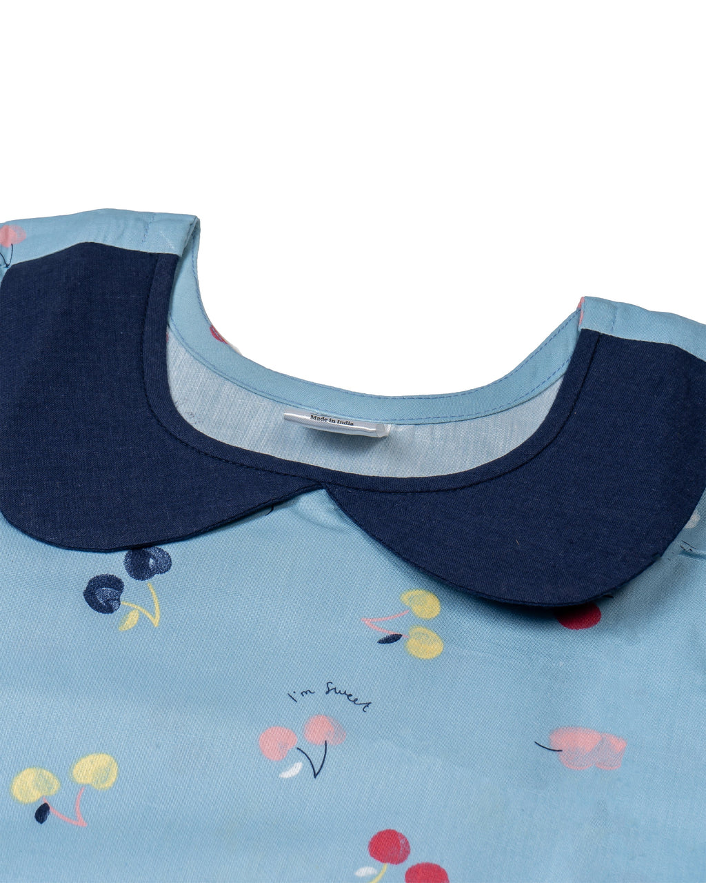 Colour Cherry Printed Blue Girls Cotton A-line Dress