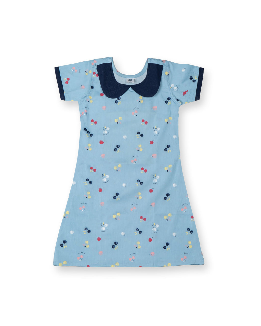 Colour Cherry Printed Blue Girls Cotton A-line Dress