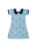 Colour Cherry Printed Blue Girls Cotton A-line Dress