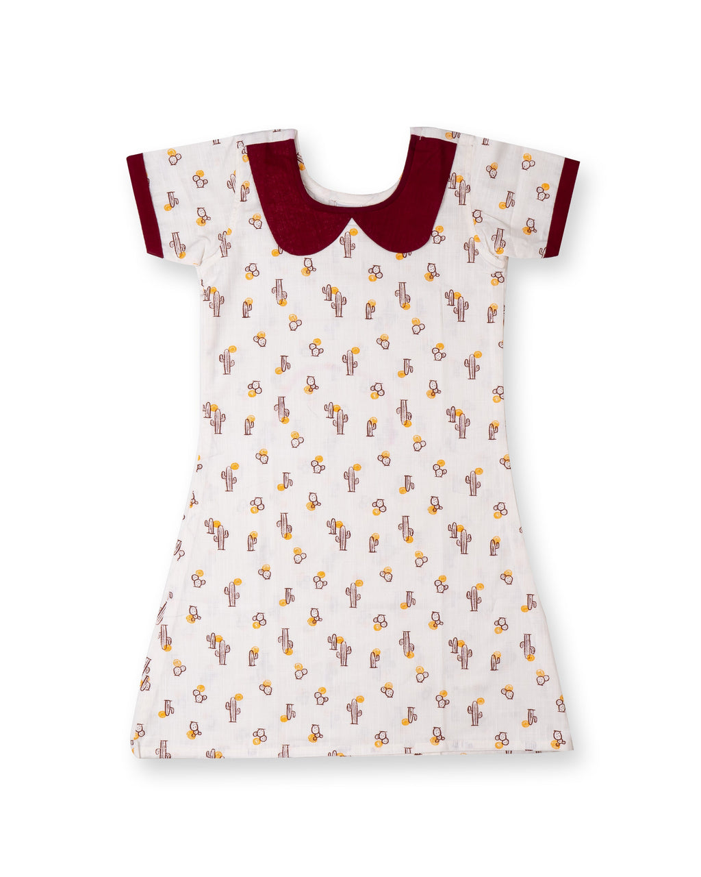 Cactus Printed Half White Girls Cotton A-line Dress