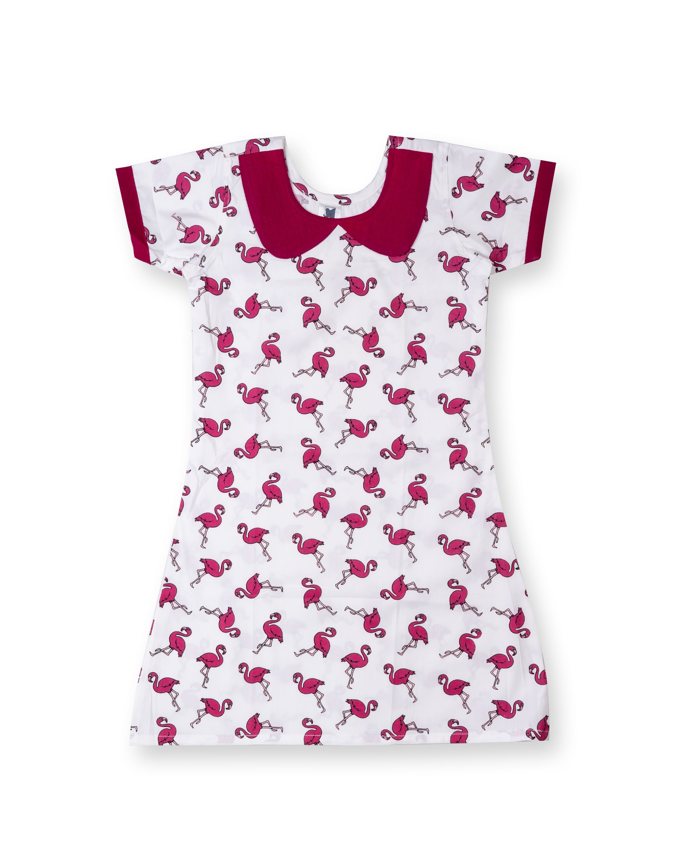 Flemingo Printed White Girls Cotton A-line Dress