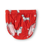 Dogs Printed Red Girls Cotton Frock with Panty