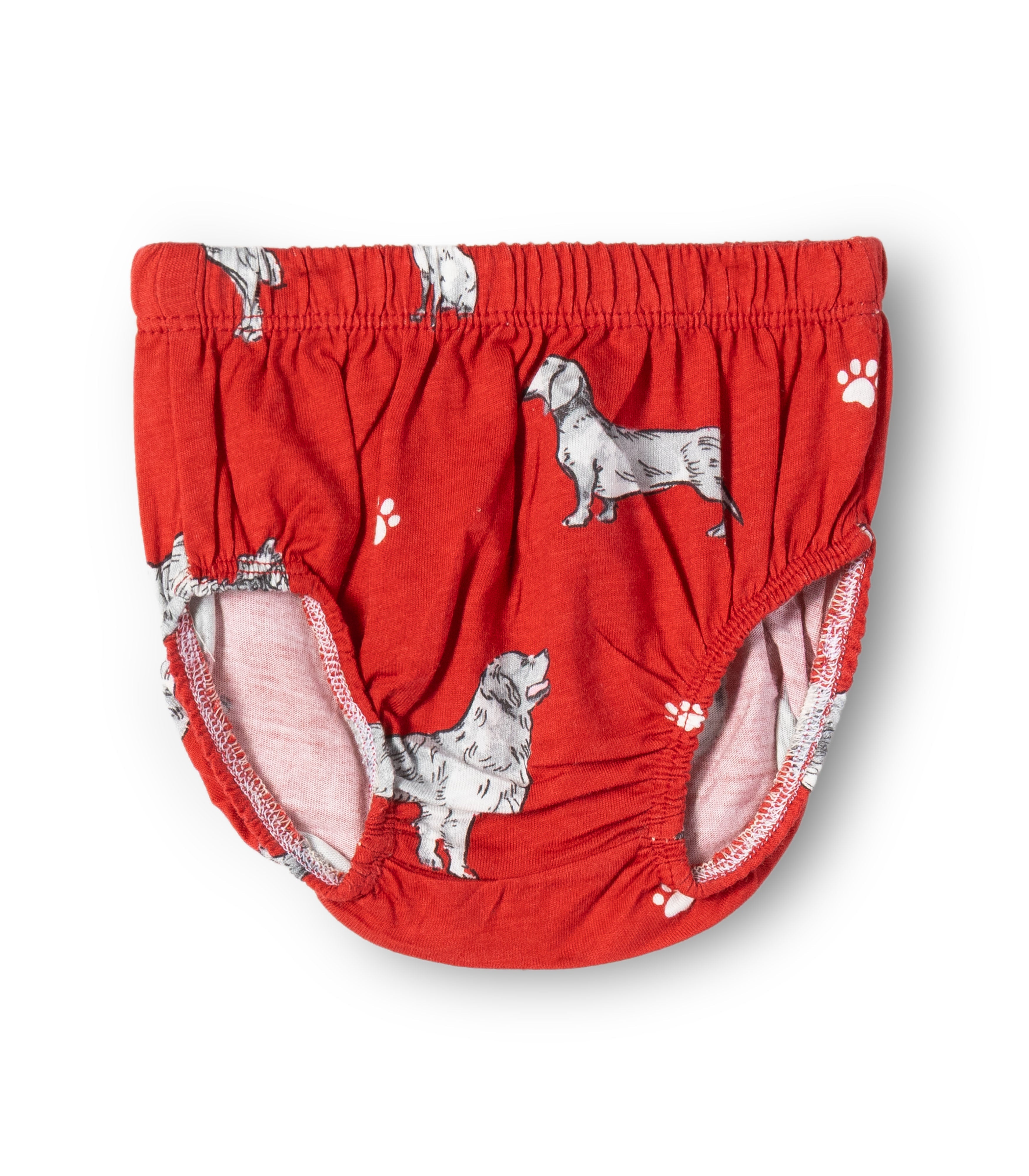 Dogs Printed Red Girls Cotton Frock with Panty