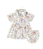 Woodland Animals Printed White Girls Cotton Frock with Panty