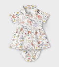 Woodland Animals Printed White Girls Cotton Frock with Panty