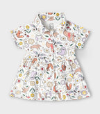 Woodland Animals Printed White Girls Cotton Frock with Panty
