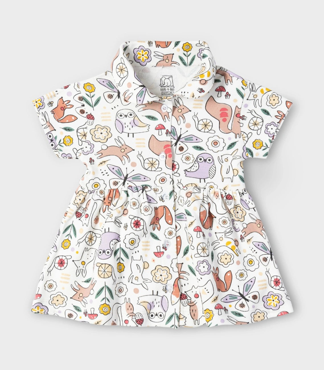 Woodland Animals Printed White Girls Cotton Frock with Panty