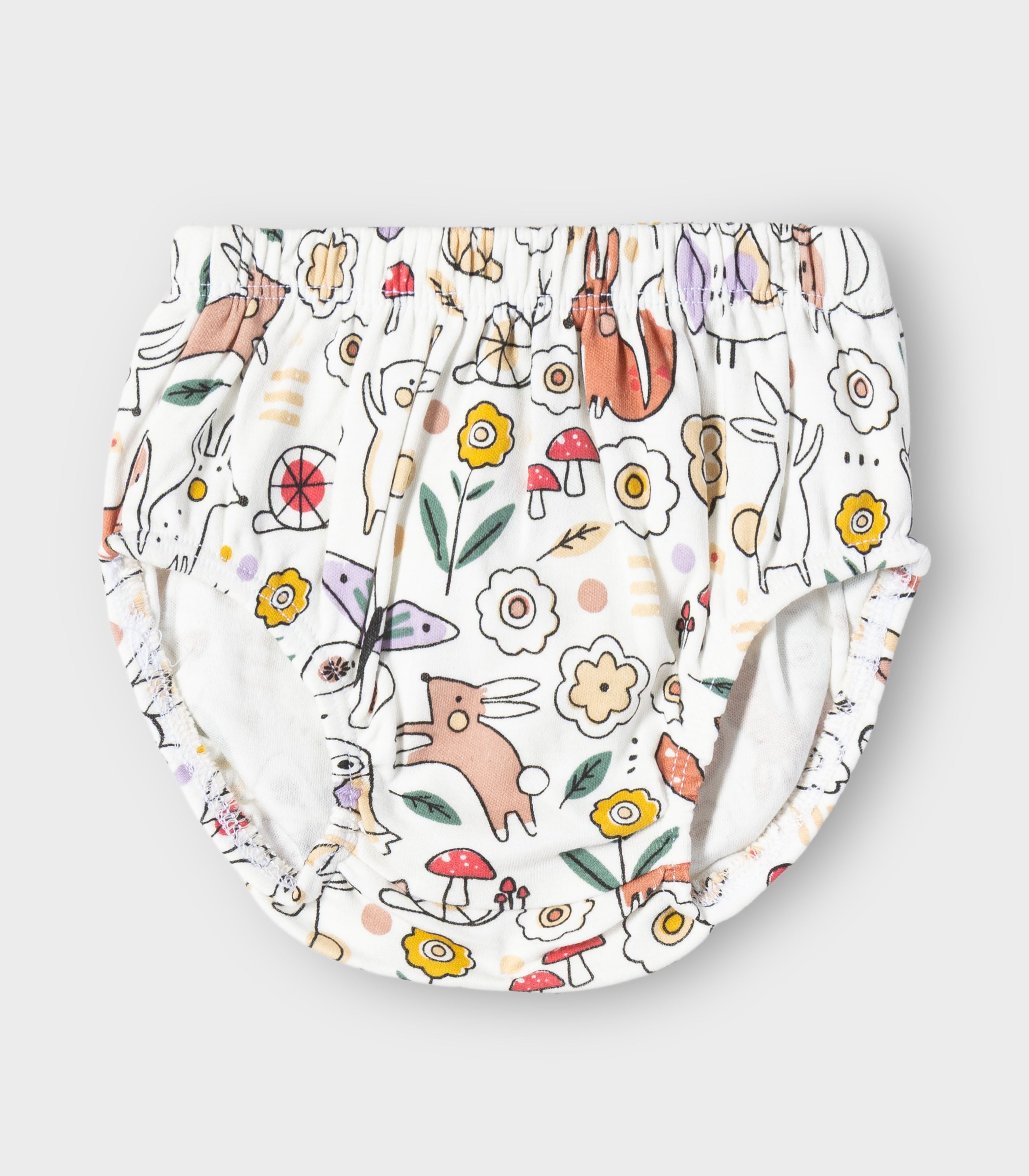 Woodland Animals Printed White Girls Cotton Frock with Panty