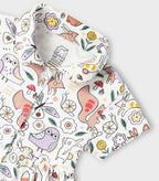 Woodland Animals Printed White Girls Cotton Frock with Panty