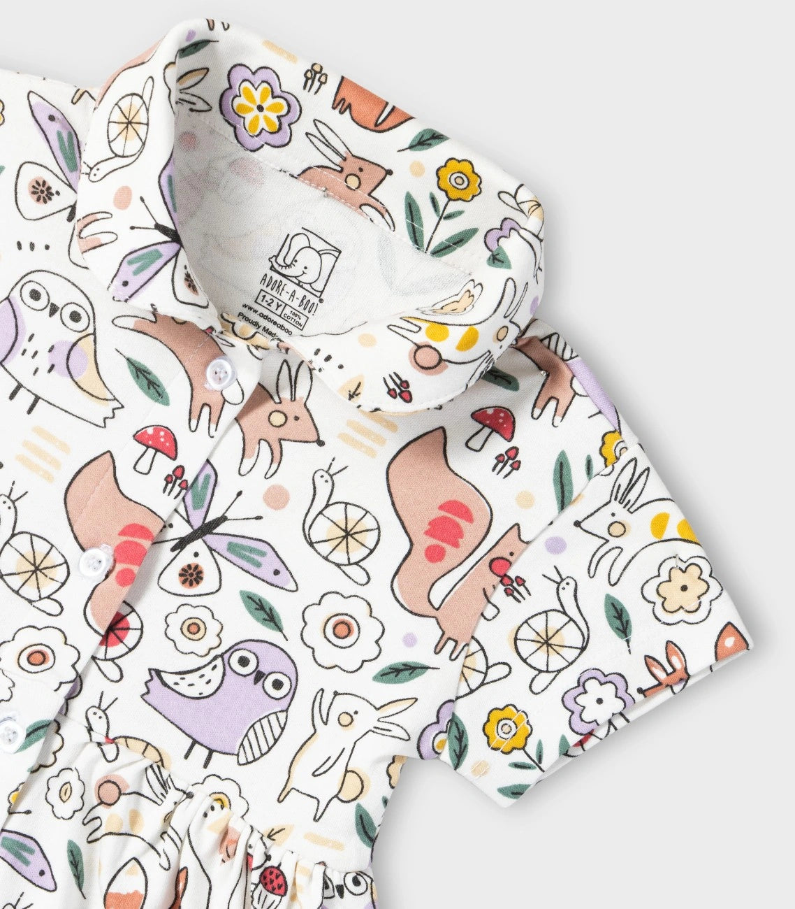 Woodland Animals Printed White Girls Cotton Frock with Panty