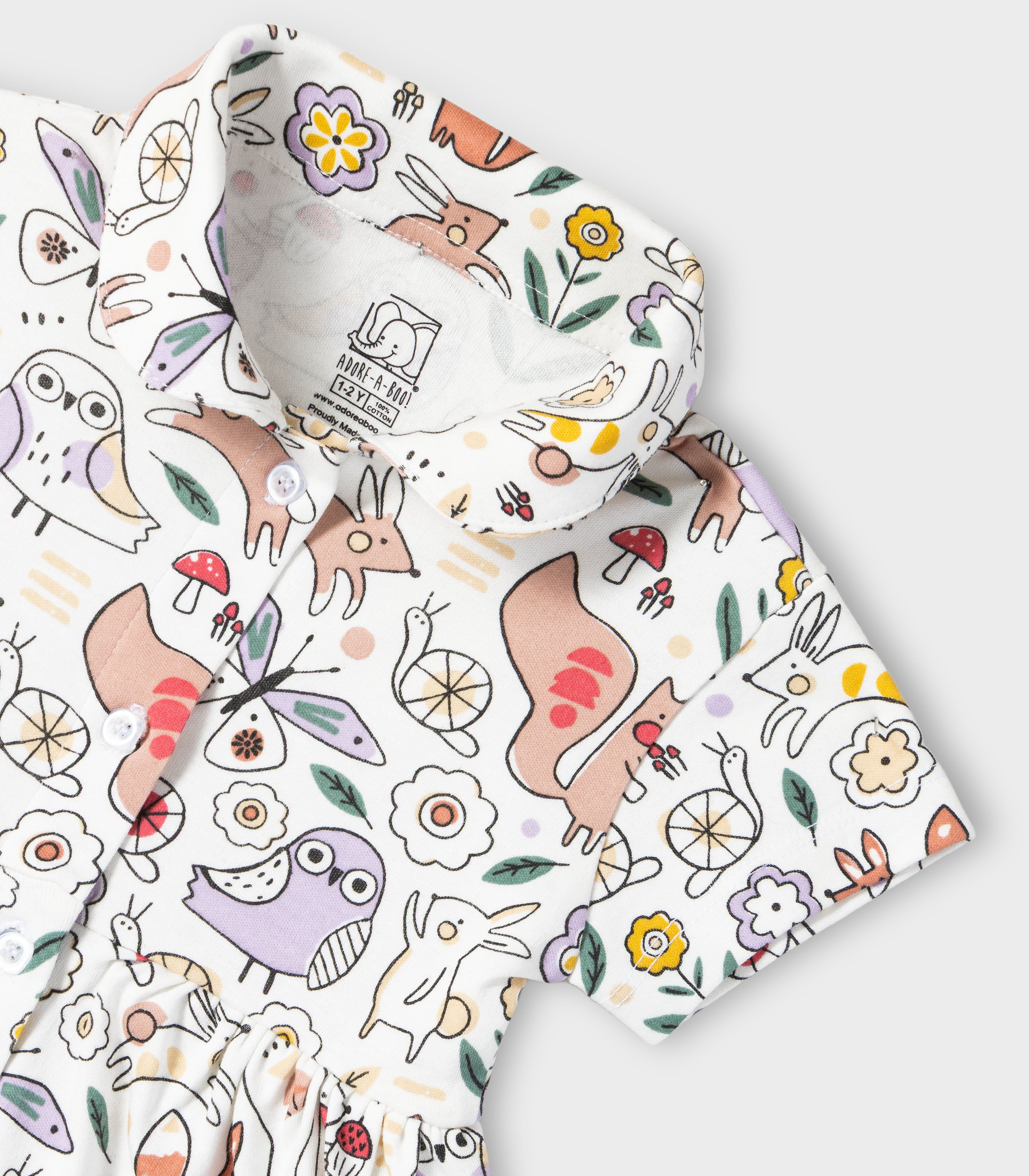 Woodland Animals Printed White Girls Cotton Frock with Panty