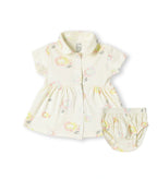 Cute Cub Printed Cream Girls Cotton Frock with Panty