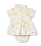 Cute Cub Printed Cream Girls Cotton Frock with Panty