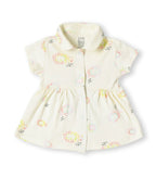 Cute Cub Printed Cream Girls Cotton Frock with Panty