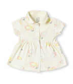 Cute Cub Printed Cream Girls Cotton Frock with Panty