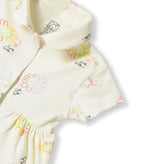 Cute Cub Printed Cream Girls Cotton Frock with Panty