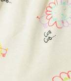 Cute Cub Printed Cream Girls Cotton Frock with Panty