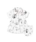 Little Astronaut Printed White Girls Cotton Frock with Panty