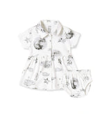 Little Astronaut Printed White Girls Cotton Frock with Panty