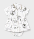Little Astronaut Printed White Girls Cotton Frock with Panty