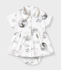 Little Astronaut Printed White Girls Cotton Frock with Panty