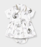 Little Astronaut Printed White Girls Cotton Frock with Panty