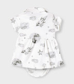 Little Astronaut Printed White Girls Cotton Frock with Panty