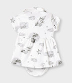 Little Astronaut Printed White Girls Cotton Frock with Panty