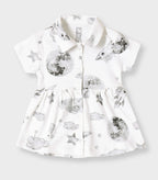 Little Astronaut Printed White Girls Cotton Frock with Panty