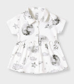 Little Astronaut Printed White Girls Cotton Frock with Panty