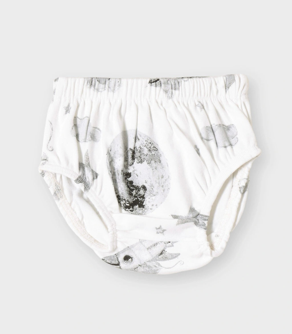Little Astronaut Printed White Girls Cotton Frock with Panty