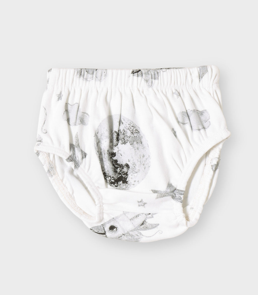 Little Astronaut Printed White Girls Cotton Frock with Panty