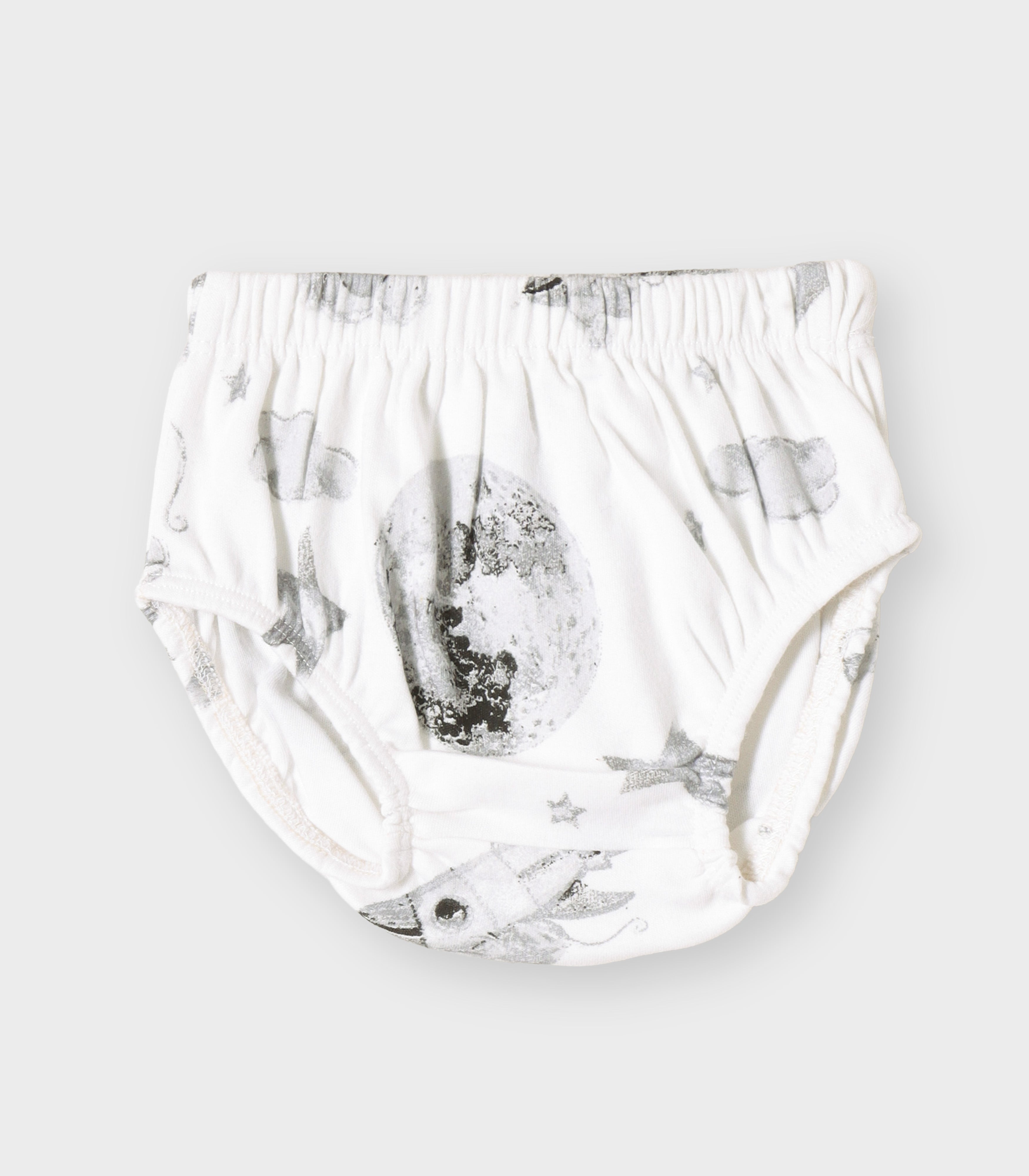 Little Astronaut Printed White Girls Cotton Frock with Panty