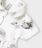 Little Astronaut Printed White Girls Cotton Frock with Panty