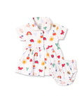 Rainbow Dreams Printed White Girls Cotton Frock with Panty