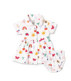 Rainbow Dreams Printed White Girls Cotton Frock with Panty
