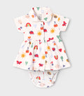 Rainbow Dreams Printed White Girls Cotton Frock with Panty