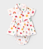 Rainbow Dreams Printed White Girls Cotton Frock with Panty